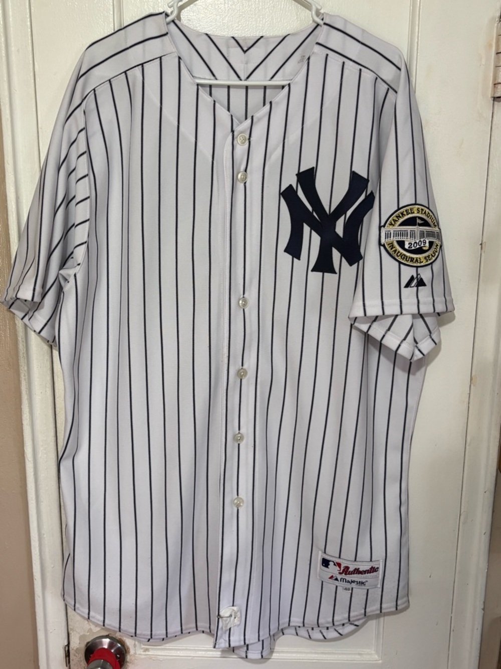 Majestic White Navy Pinstripe New York Yankees Jersey Joba Chamberlain No. 62